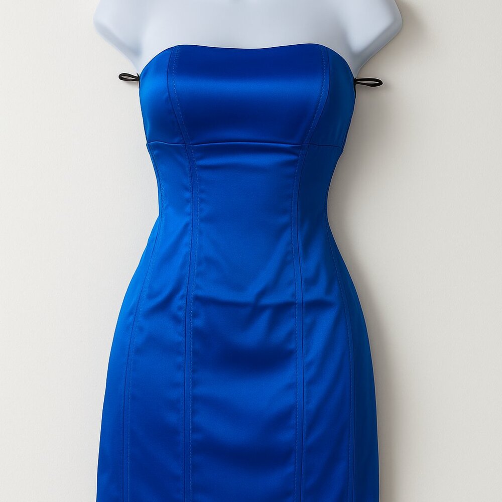 bebe Electric Blue Satin Strapless Mini Dress XXS